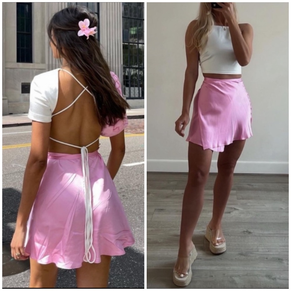 ZARA  pink satin wrap skirt